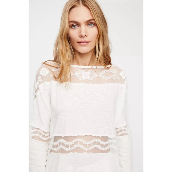 Free People Love Me White Lace Tee - Picture 3 of 9